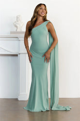 Sultry Drape One Shoulder Maxi Dress Sage