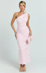 Karlie Midi Dress - One Shoulder Fitted Dress in Pink