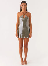 Radiant Energy Cowl Back Mini Dress - Olive