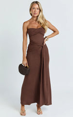 Aria Maxi Dress - Strapless Tie Waist Dress in Chocolate