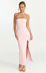 Mae Midi Dress - Resin O Ring Fitted Dress in Pink