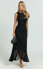 Judee Midi Dress - One Shoulder High Side Split Dress in Black
