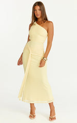 Mandy Midi Dress - Knot Detail Cut Out Mesh Dress in Lemon