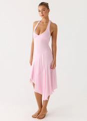 Faelie Halter Neck Asymmetrical Midi Dress - Pink