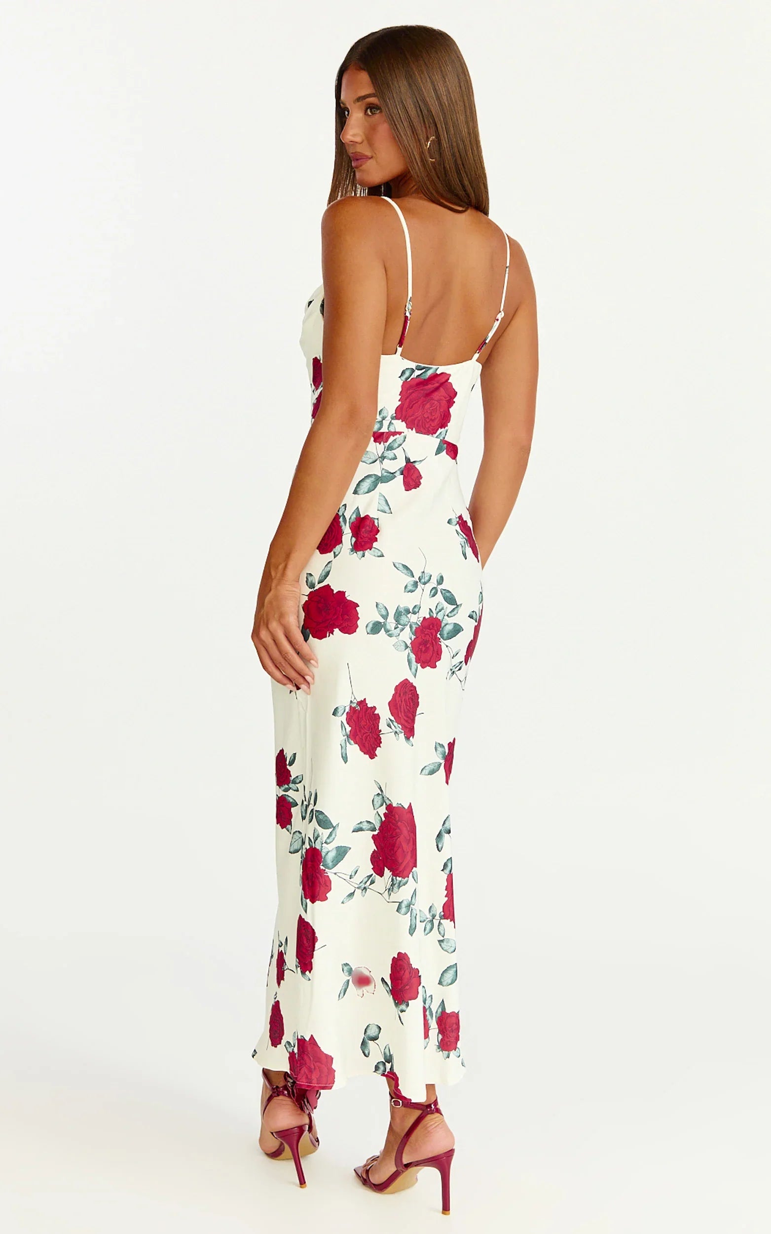 Dahlia Midi Dress - Cowl Neck A Line Dress in Scarlet Rose Print