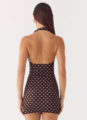 Ask You Twice Mini Dress - Chocolate Blue Dot