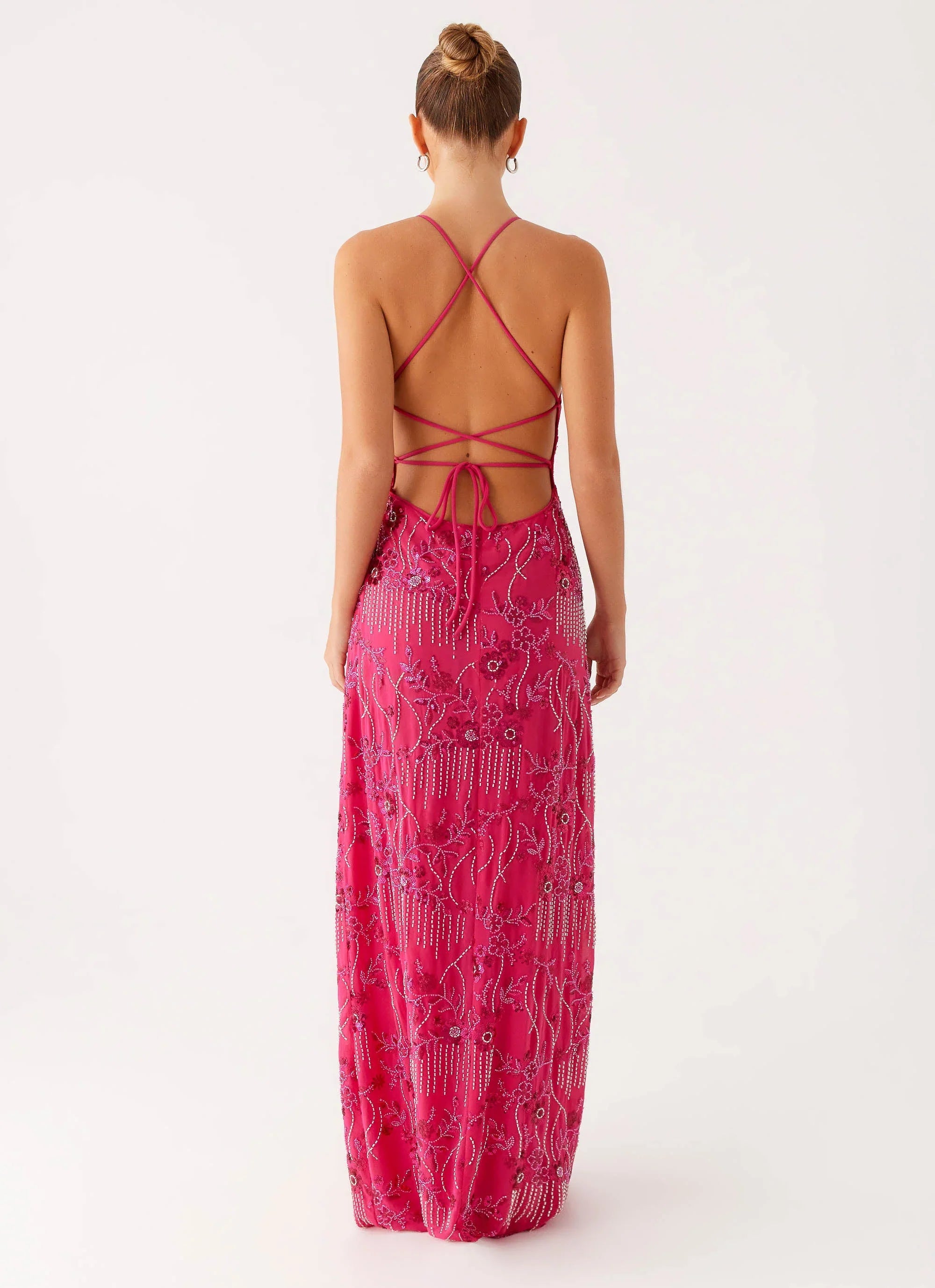 Vietta Sequin Cami Maxi Dress - Fuchsia